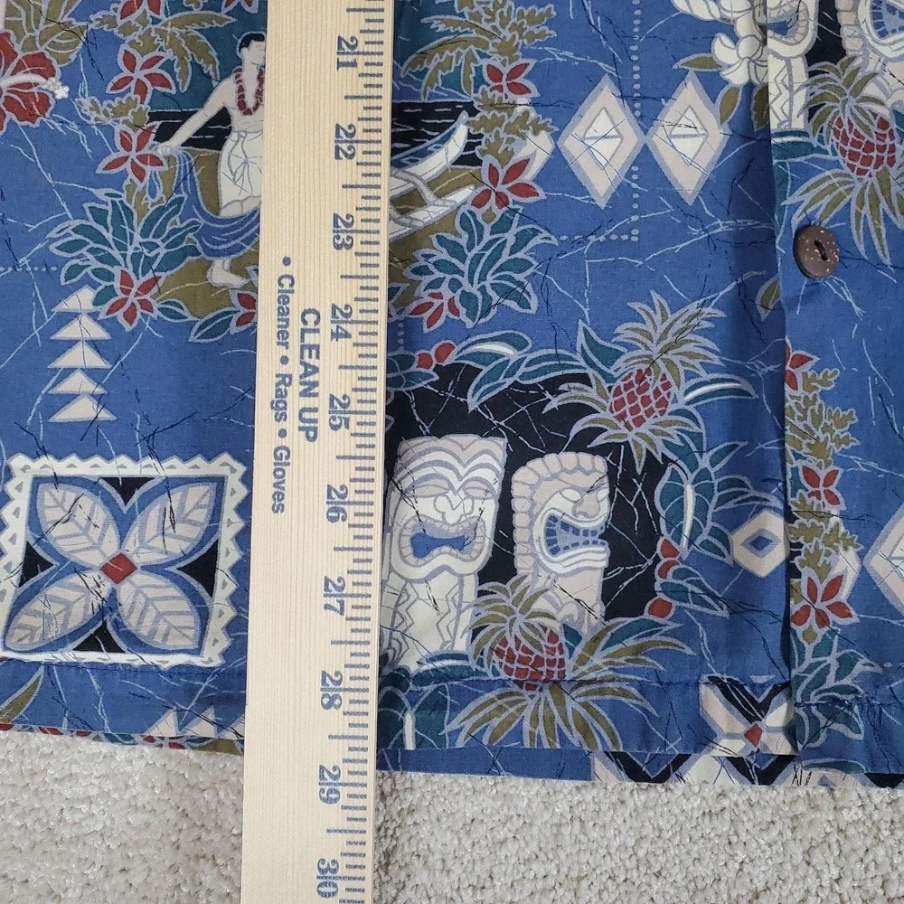 Hilo Hattie Made in Hawaii XL Button Up‎ Shirt Blue Hawaiian Design PLEASE READ